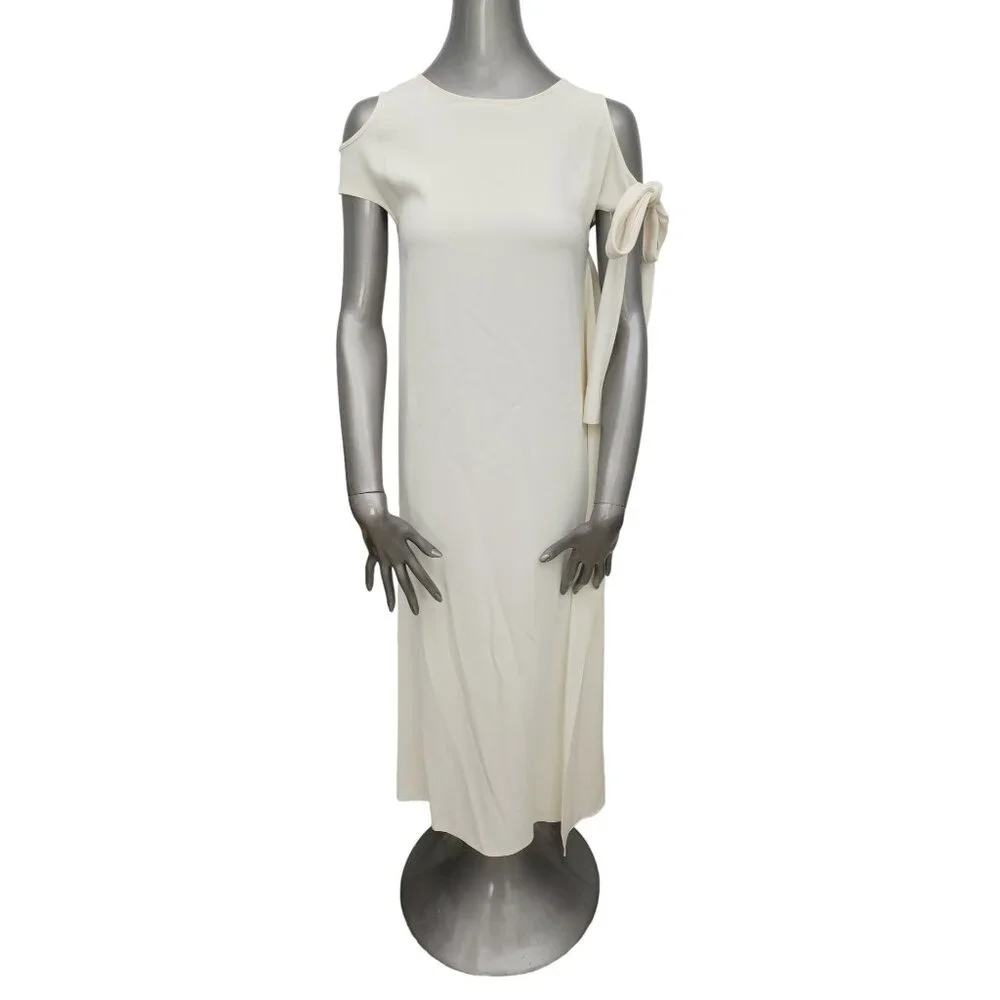 Helmut Lang NWT Ivory Dress Shoulder Tie Midi Solid Drape Party  Extra Small XS